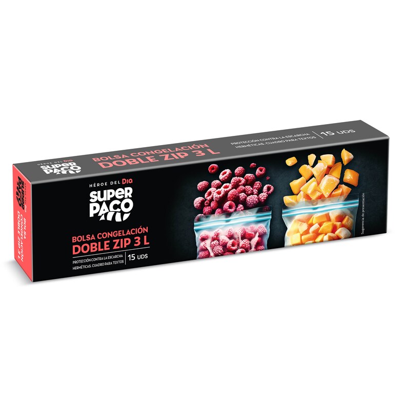 Dia Bolsas de congelación doble zip 3 litros Super Paco de Dia caja 15 unidades
