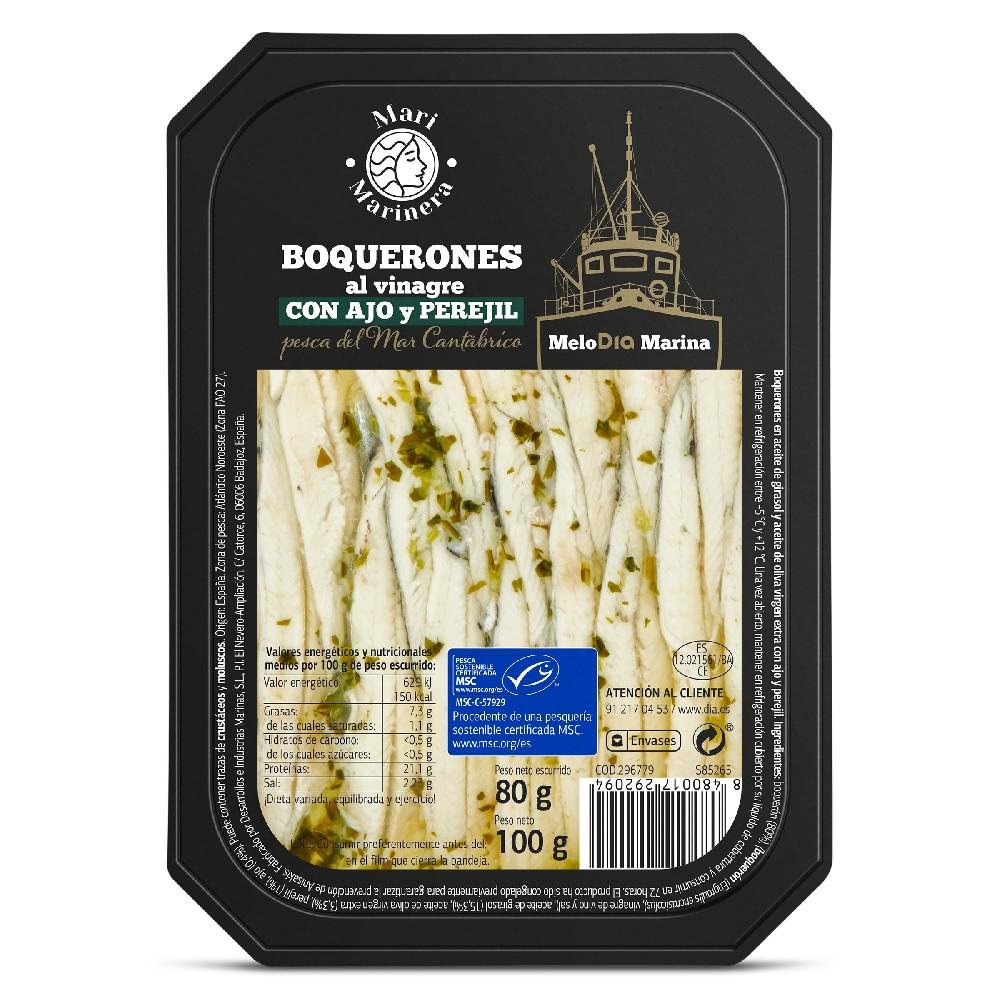 Dia Boquerones Al Vinagre Con Ajo Y Perejil MSC Mari Marinera De Dia Bandeja 80 G