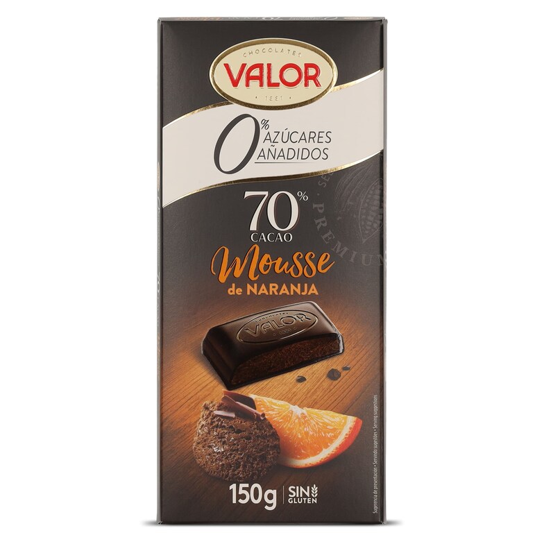 Dia Chocolate negro 70% cacao relleno con mousse de naranja Valor 150 g