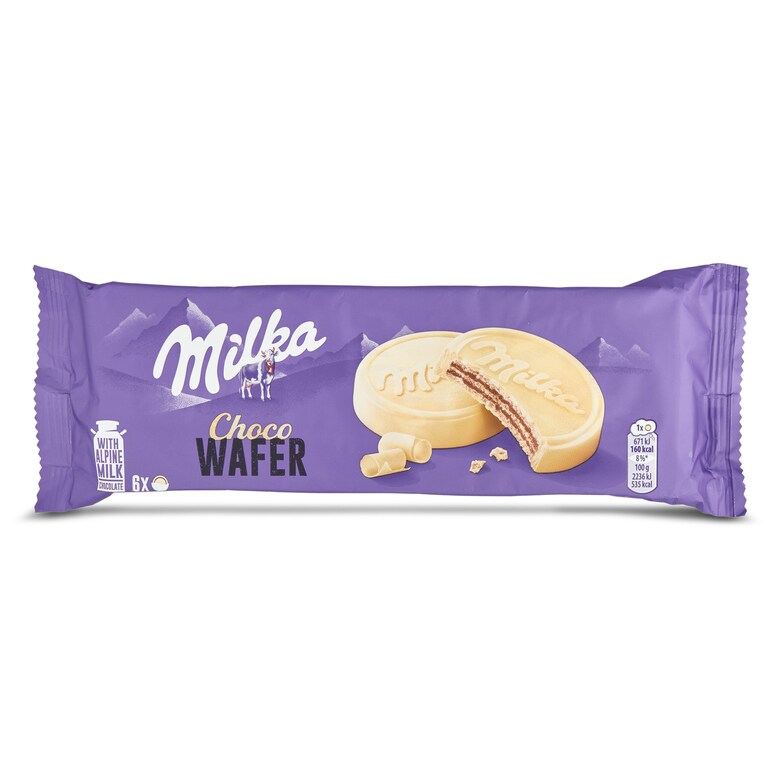 Dia Galletas de barquillo cubiertas de chocolate blanco choco wafer Milka bolsa 180 g