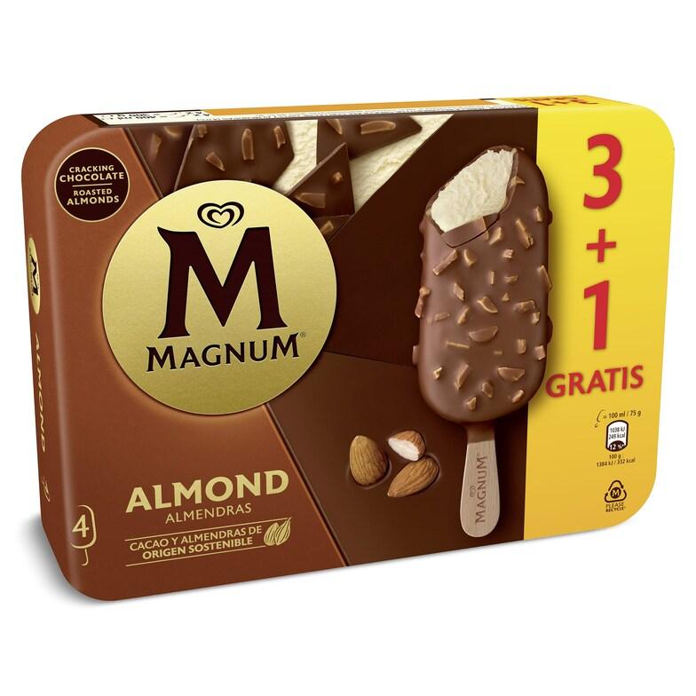 Dia Helado bombón almendras 3 + 1 unidades Magnum caja 300 g