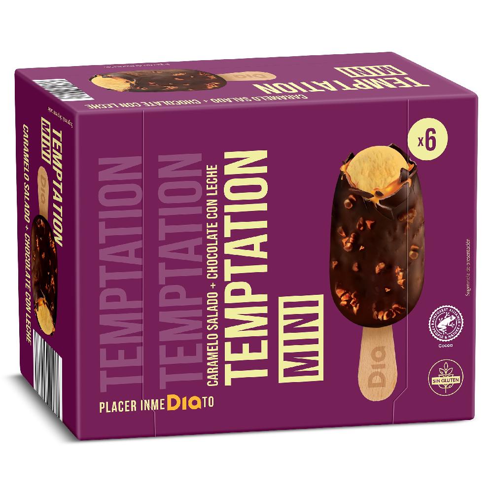 Dia Helado bombón mini doble chocolate y caramelo salado Temptation de Dia estuche 216 g