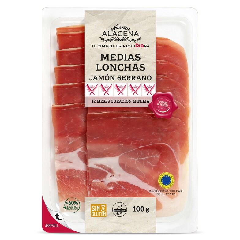 Dia MEDIAS LONCHAS Jamón Serrano Nuestra Alacena de Dia bandeja 100 g