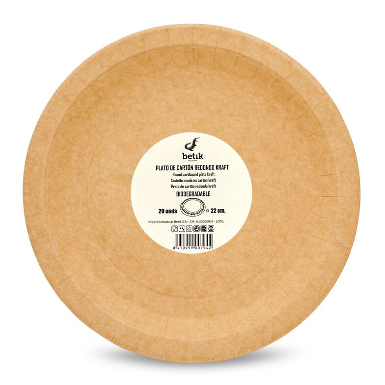 Dia Platos de cartón redondo kraft de 22 cm Betik bolsa 20 unidades