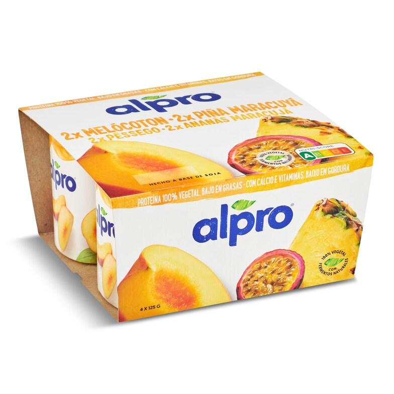 Dia Postre de soja sabor melocotón piña y fruta de la pasión Alpro pack 4 x 125 g