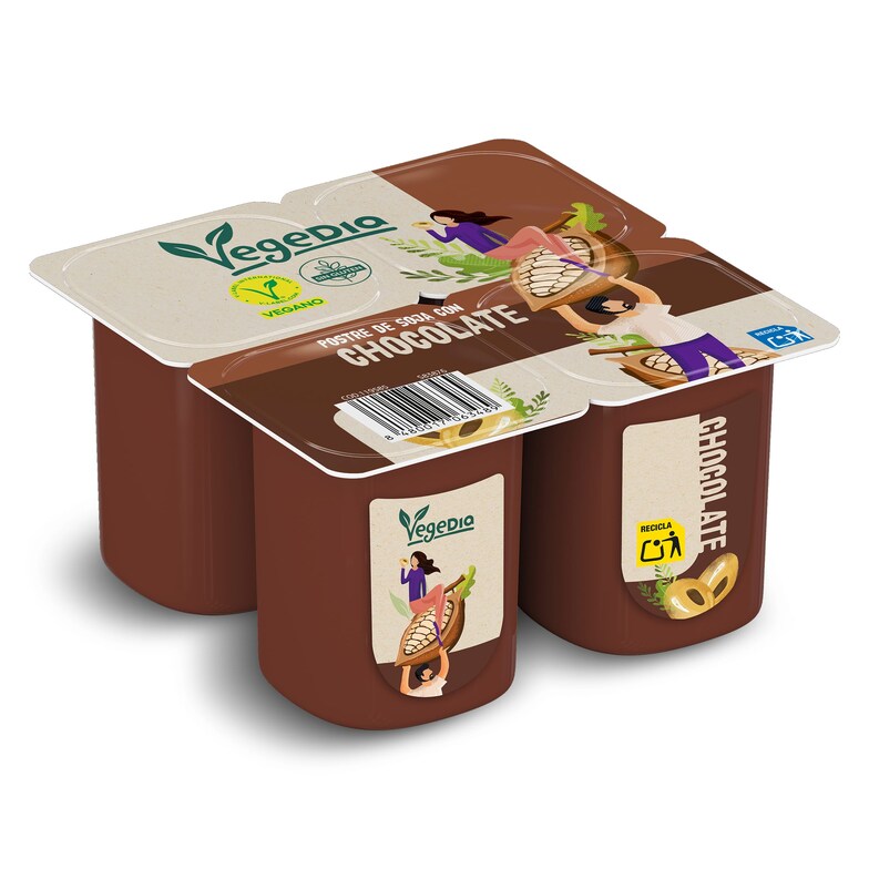 Dia Postre Vegetal De Soja Sabor Chocolate Vegedia Pack 4 X 100 G