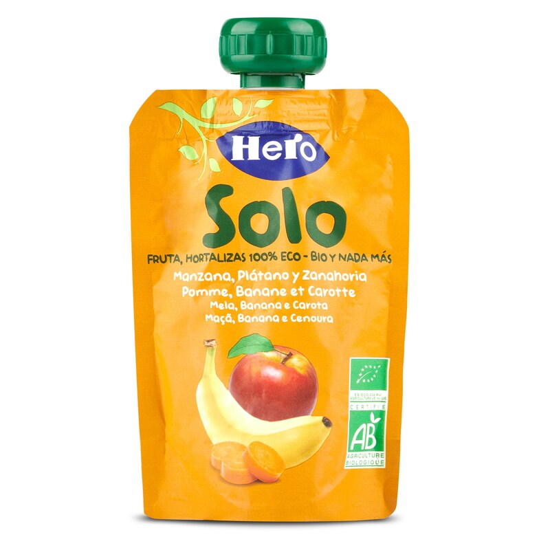 Dia Puré de manzana plátano y zanahoria 100% ecológica Hero bolsa 100 g