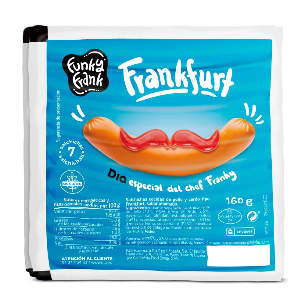 Dia Salchichas cocidas frankfurt Funky Frank de Dia bolsa 4 x 160 g