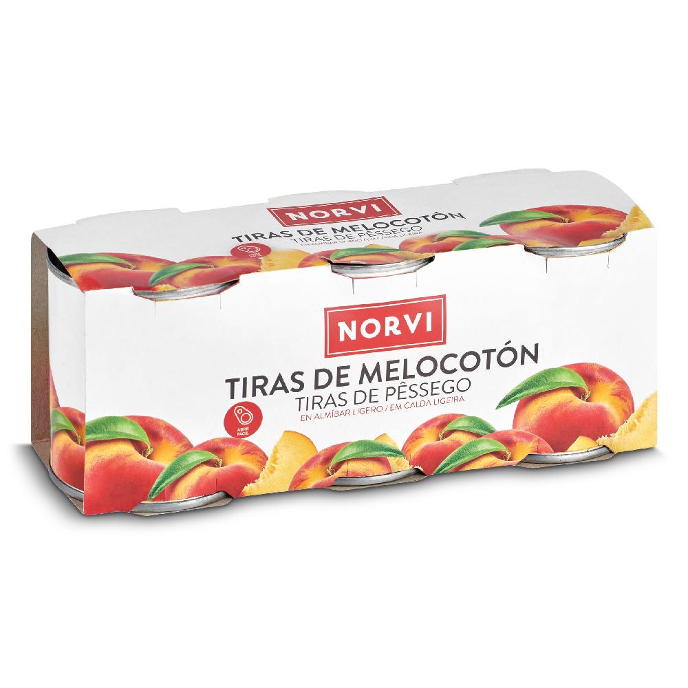 Dia Tiras de melocotón en almíbar Norvi lata 3 x 115 g