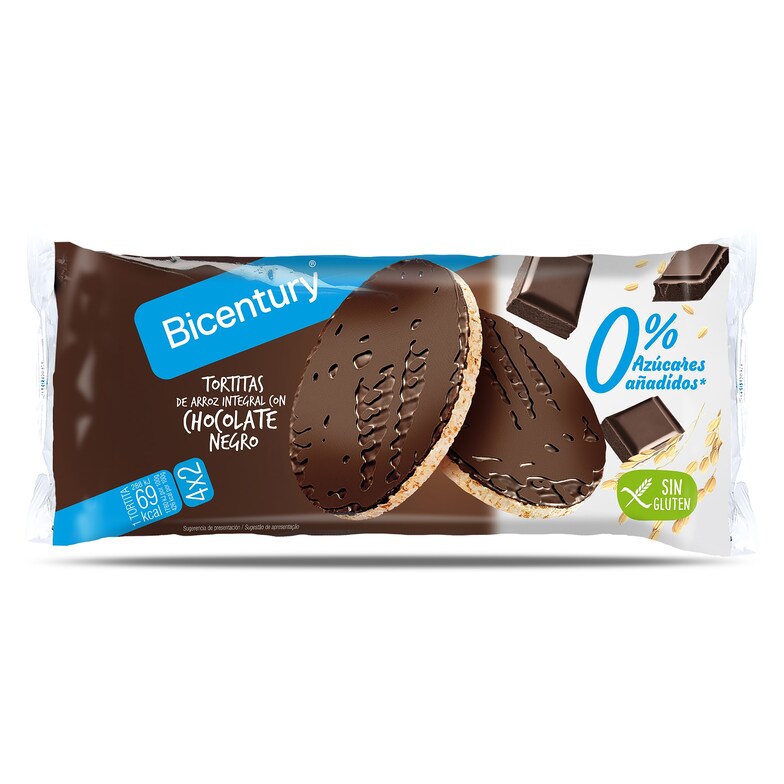 Dia Tortitas de arroz integral con chocolate negro 0% azúcares Bicentury bolsa 130 g