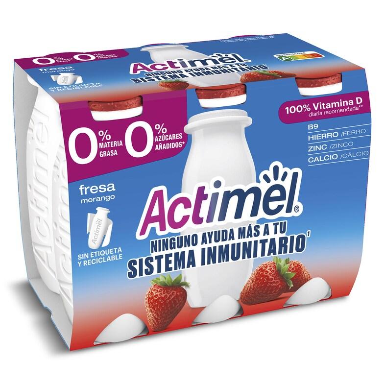 Dia Yogur desnatado líquido de fresa Actimel pack 6 x 100 g