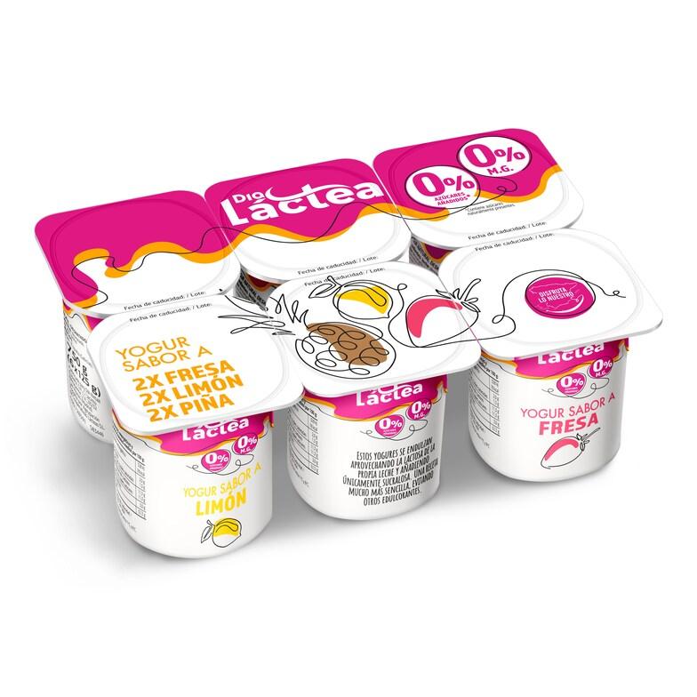 Dia Yogur Desnatado Sabor Limón Fresa Y Piña Dia Láctea Pack 6 X 125 G