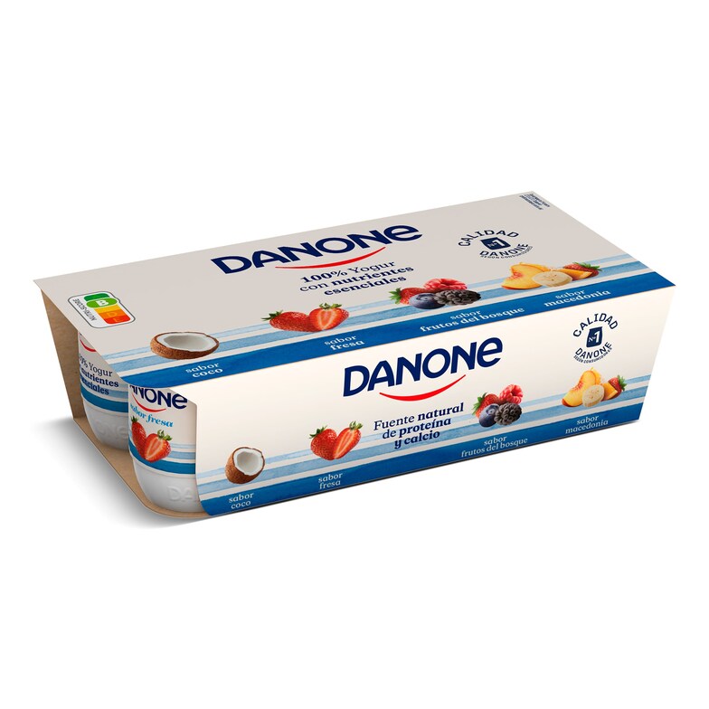 Dia Yogur sabor coco fresa frutos del bosque y macedonia Danone pack 8 x 120 g