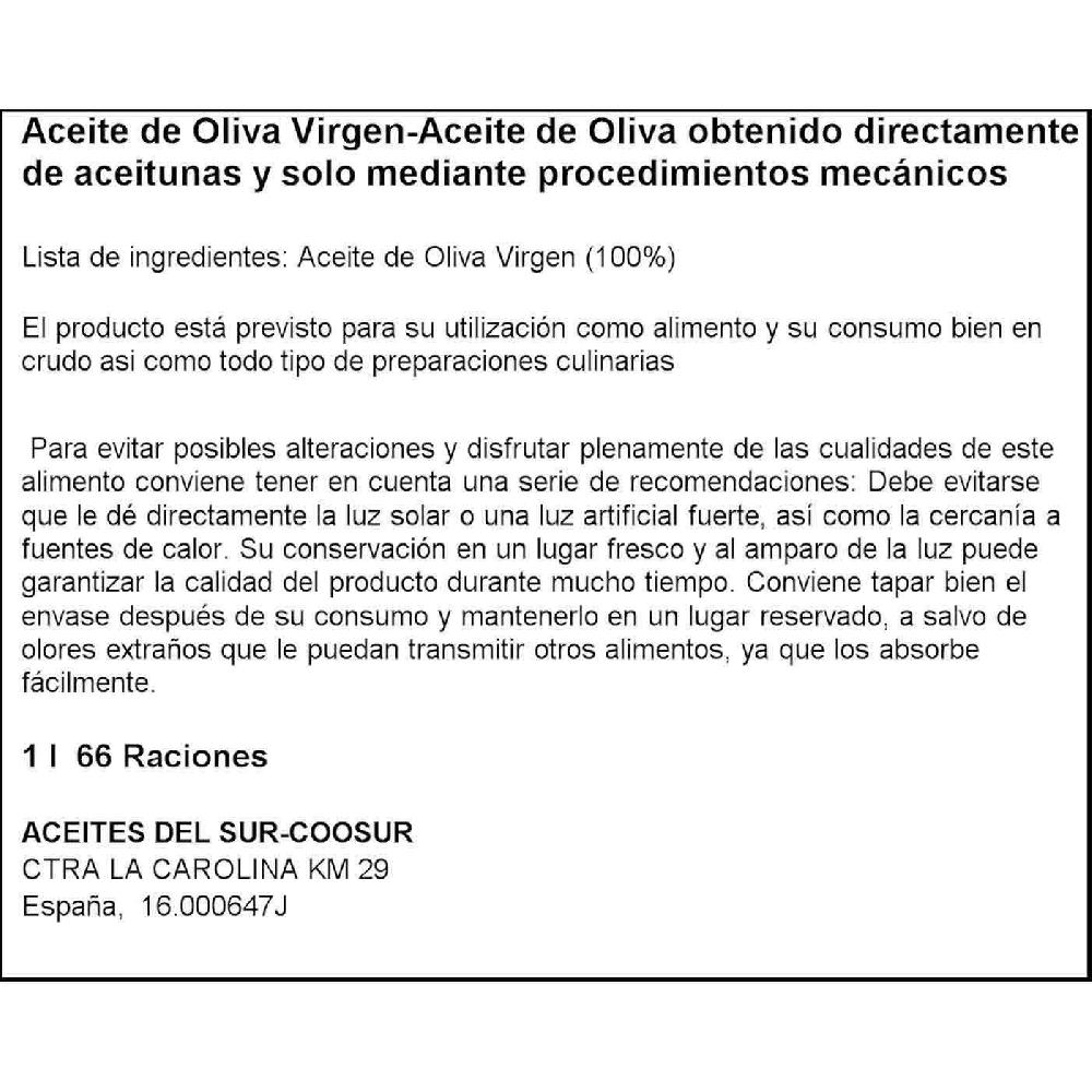 Eroski Aceite De Oliva Virgen COOSUR Serie Oro Botella 1 Litro