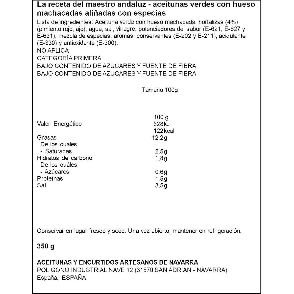 Eroski Aceituna Receta Maestro Andaluz M. ACEITUNEROS Lata 185 G