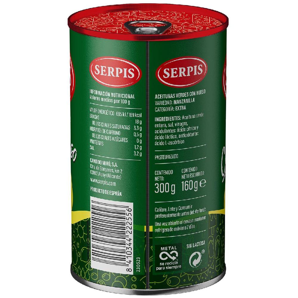 Eroski Aceituna Sabor Manzanilla Verde Con Hueso SERPIS Lata 160 G