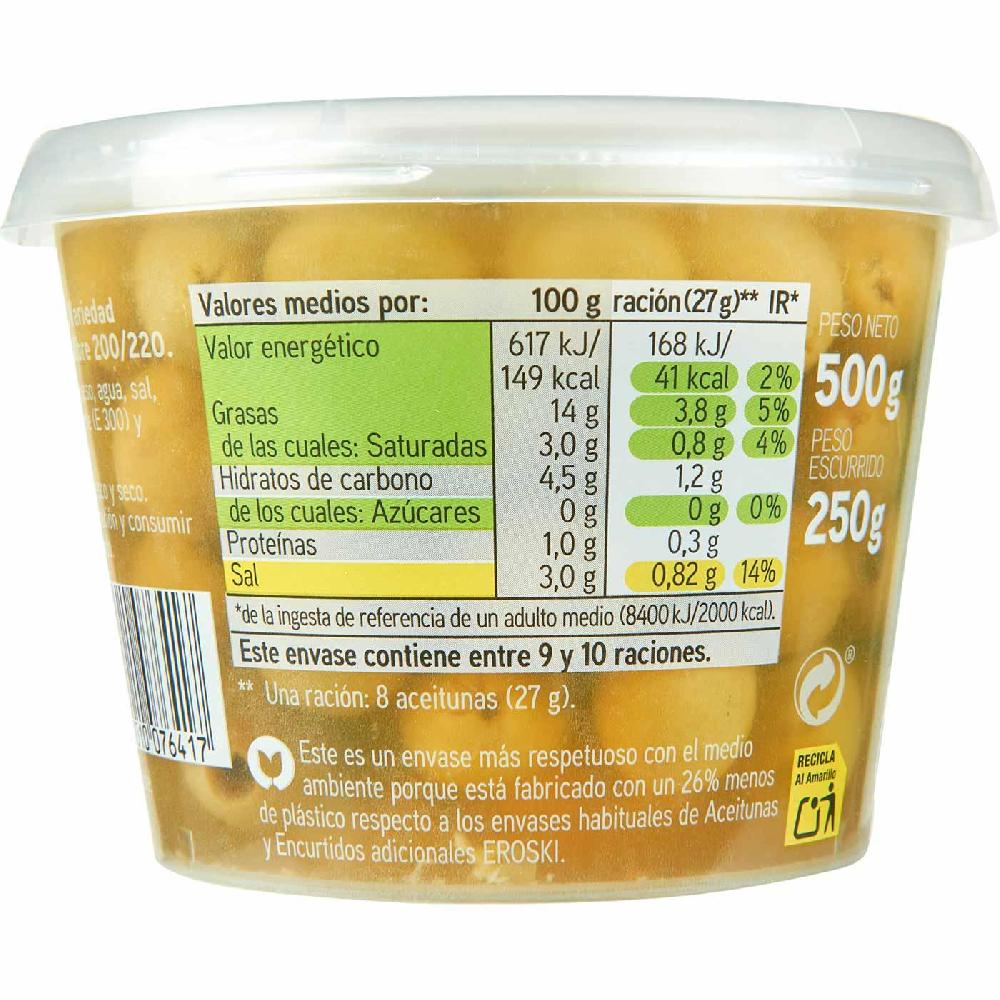 Eroski Aceitunas Manzanilla Sin Hueso EROSKI Frasco 250 G