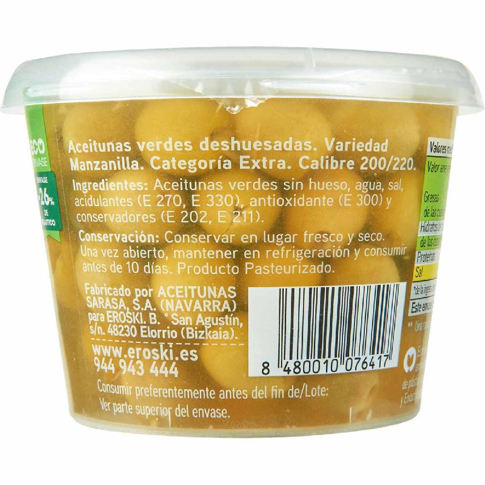 Eroski Aceitunas Manzanilla Sin Hueso EROSKI Frasco 250 G
