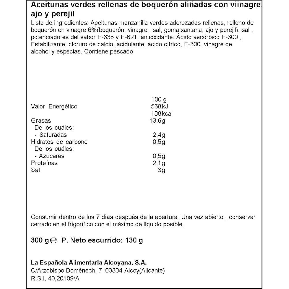 Eroski Aceitunas Marinas Rellenas De Boqueron LA ESPAÑOLA Lata 130 G