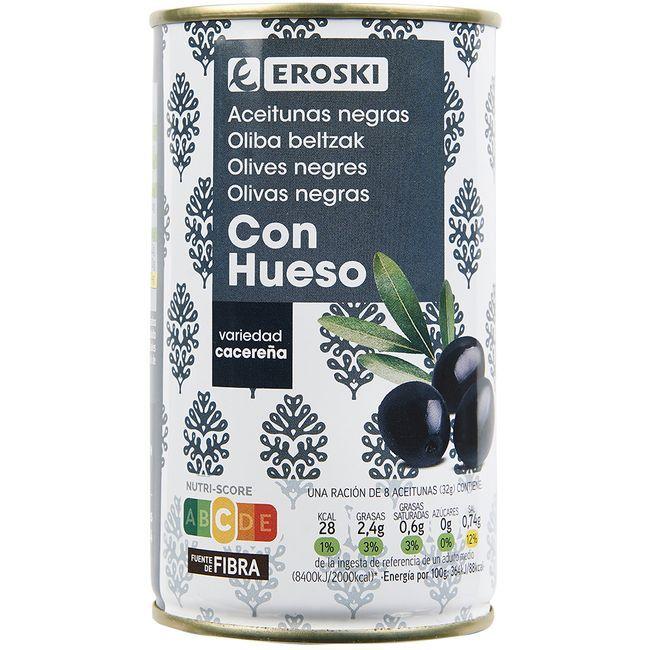 Eroski Aceitunas negras con hueso EROSKI lata 185 g