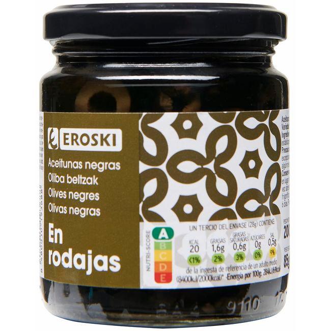 Eroski Aceitunas negras en rodajas EROSKI frasco 85 g