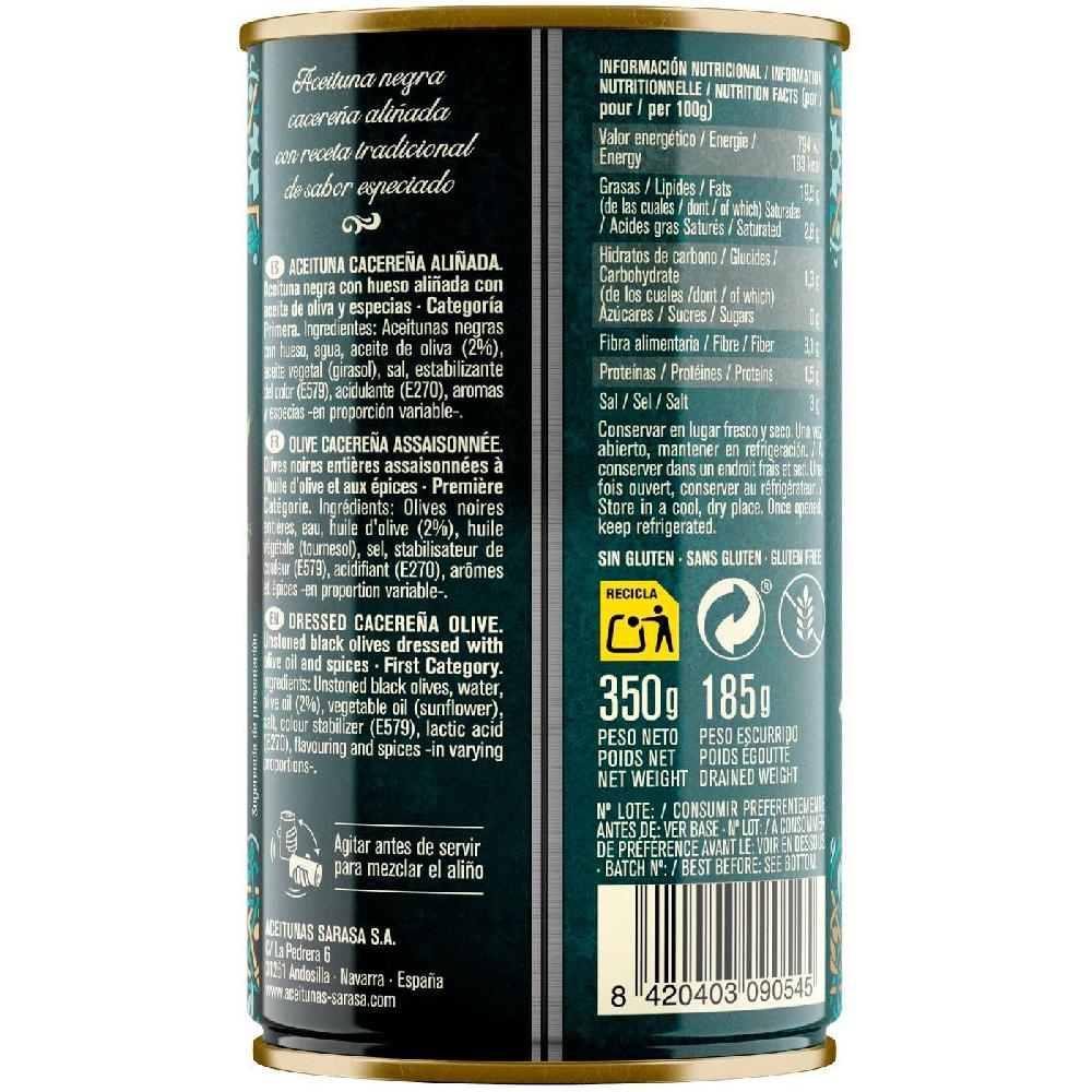 Eroski Aceitunas Negras Especiadas SARASA Lata 185 G