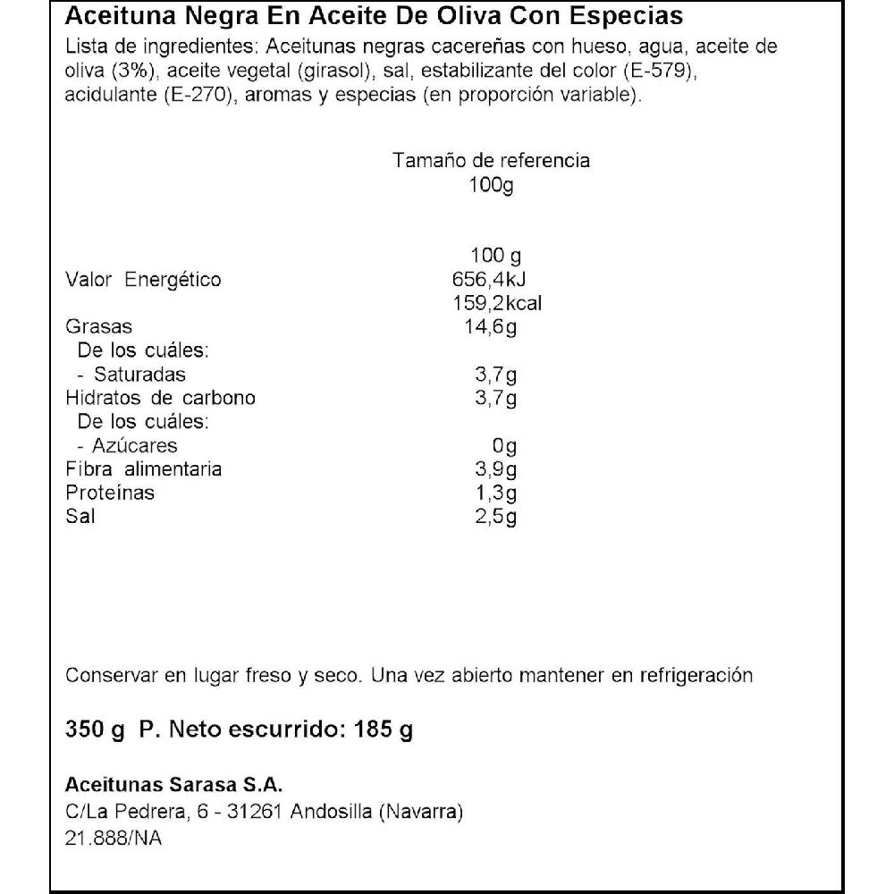 Eroski Aceitunas Negras Especiadas SARASA Lata 185 G