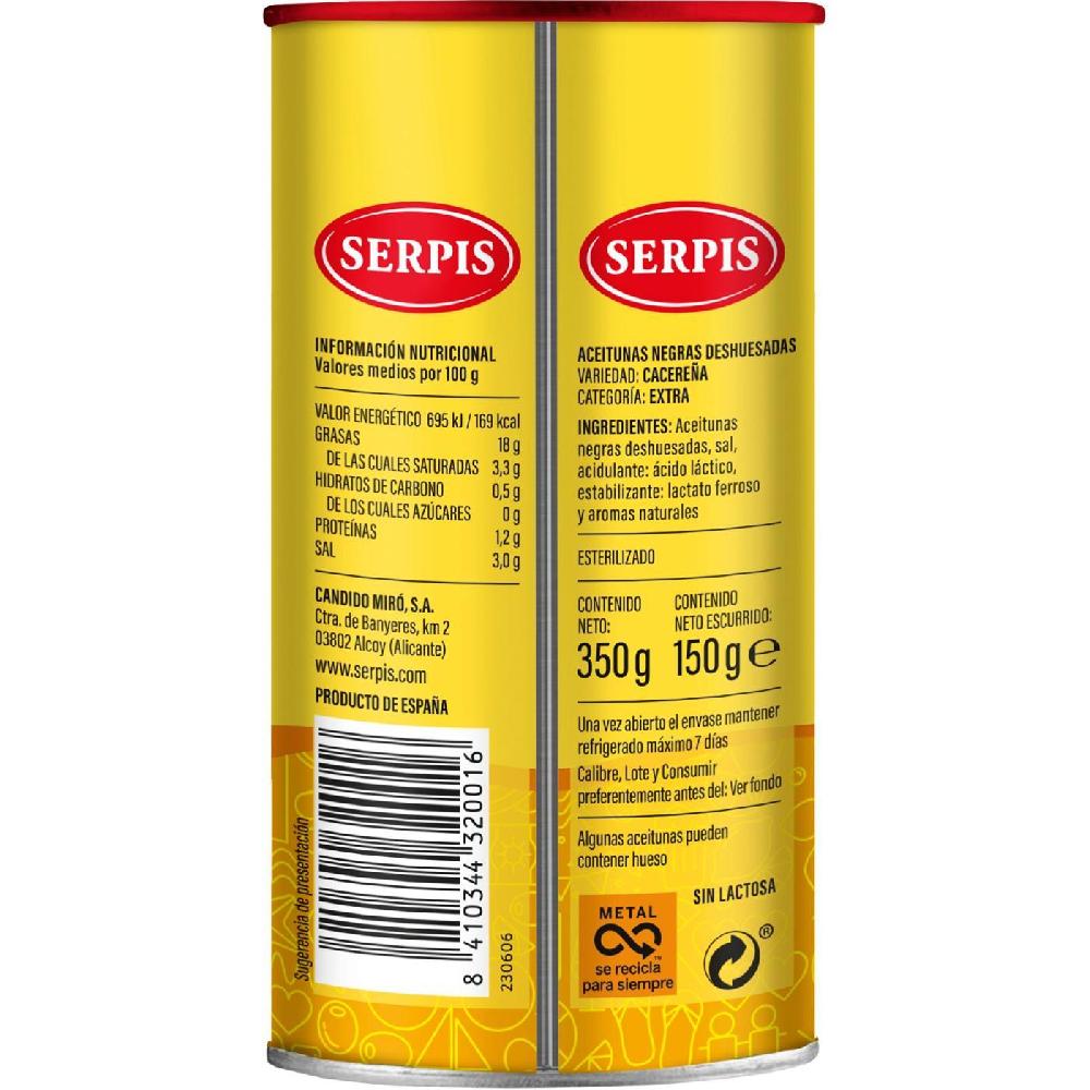Eroski Aceitunas Negras Sin Hueso EL SERPIS Lata 150 G