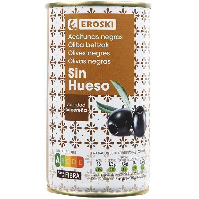 Eroski Aceitunas negras sin hueso EROSKI lata 150 g