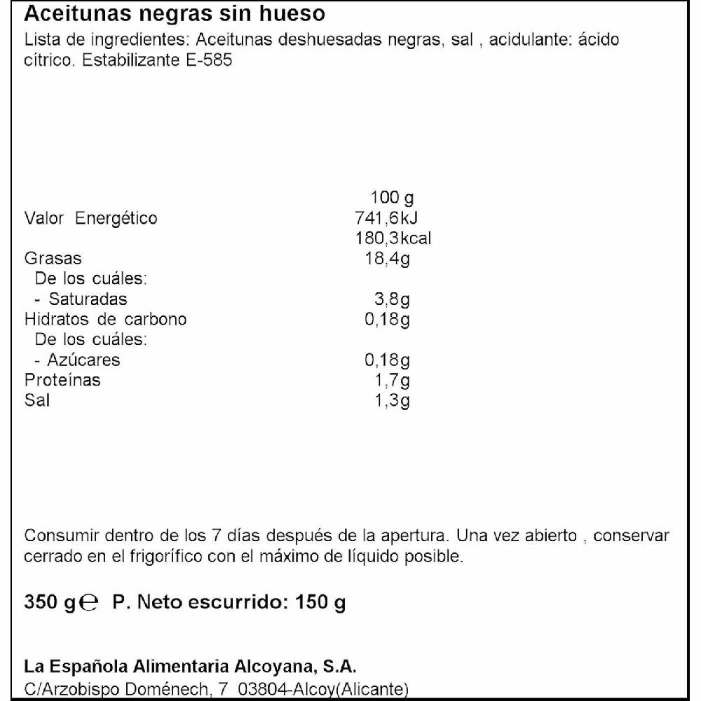 Eroski Aceitunas Negras Sin Hueso LA ESPAÑOLA Lata 150 G