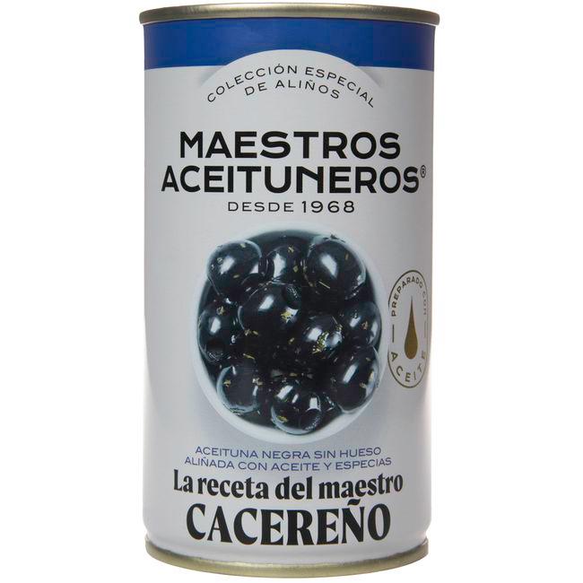 Eroski Aceitunas negras sin hueso M. ACEITUNEROS lata 150 g