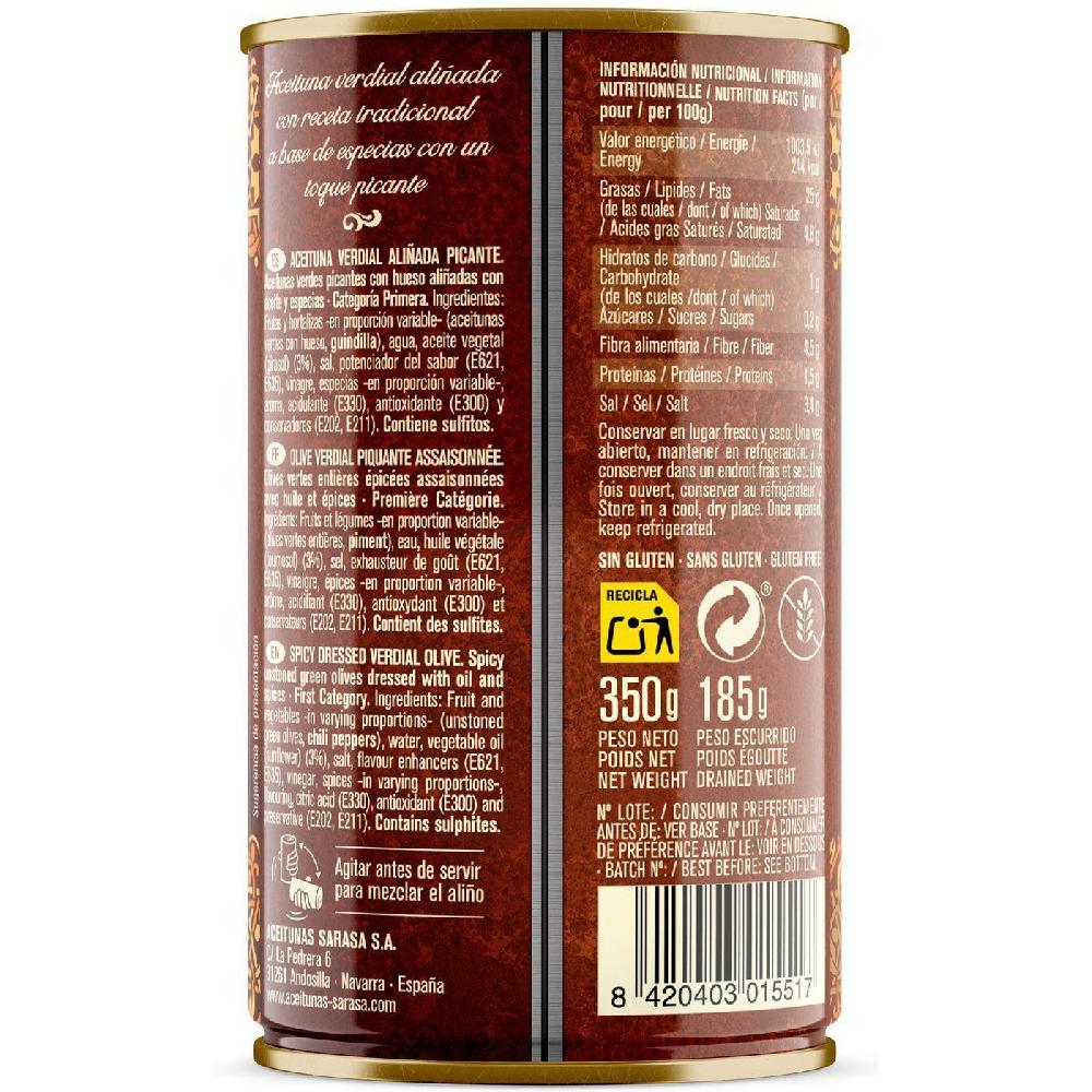 Eroski Aceitunas Picantes Verdes Aliñadas SARASA Lata 185 G