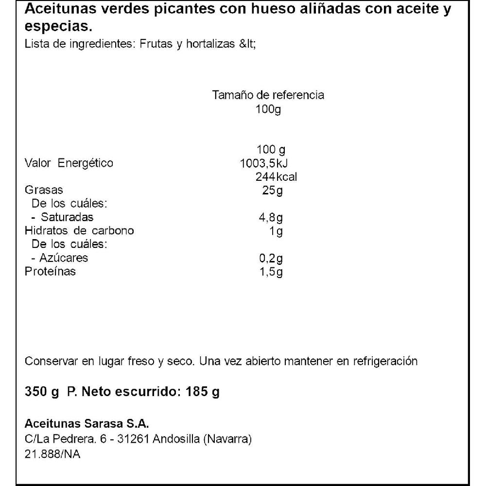 Eroski Aceitunas Picantes Verdes Aliñadas SARASA Lata 185 G