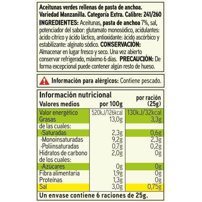 Eroski Aceitunas Rellenas De Anchoa EROSKI BASIC Lata 150 G
