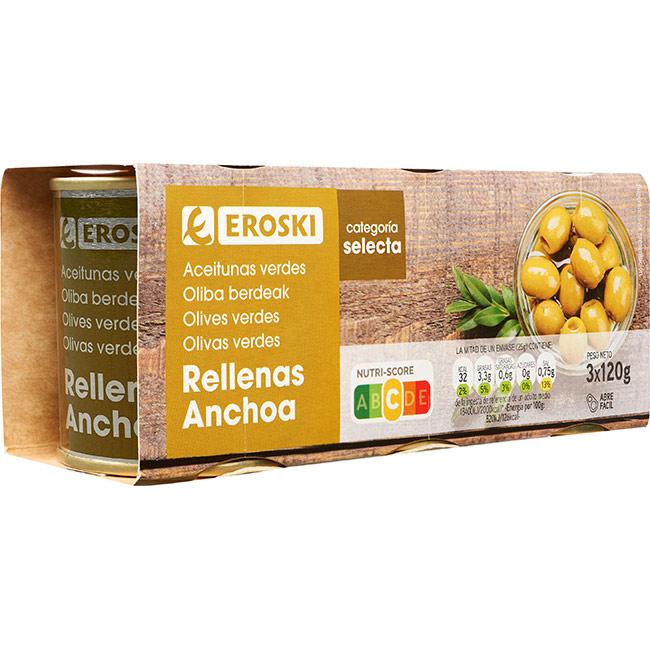 Eroski Aceitunas Rellenas De Anchoa EROSKI Pack 3x50 G
