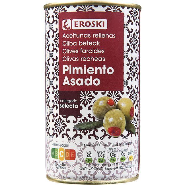Eroski Aceitunas rellenas de pimiento EROSKI lata 150 g