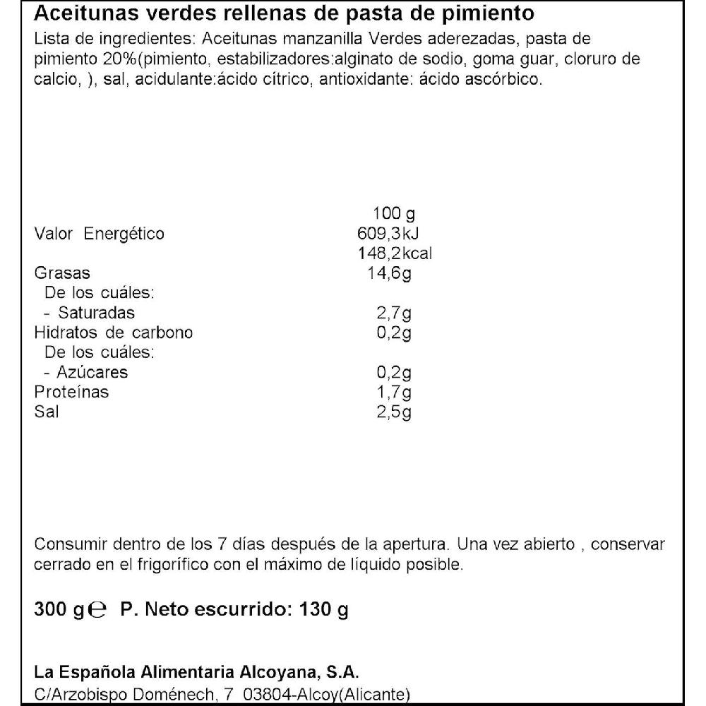 Eroski Aceitunas Rellenas De Pimiento LA ESPAÑOLA Lata 130 G