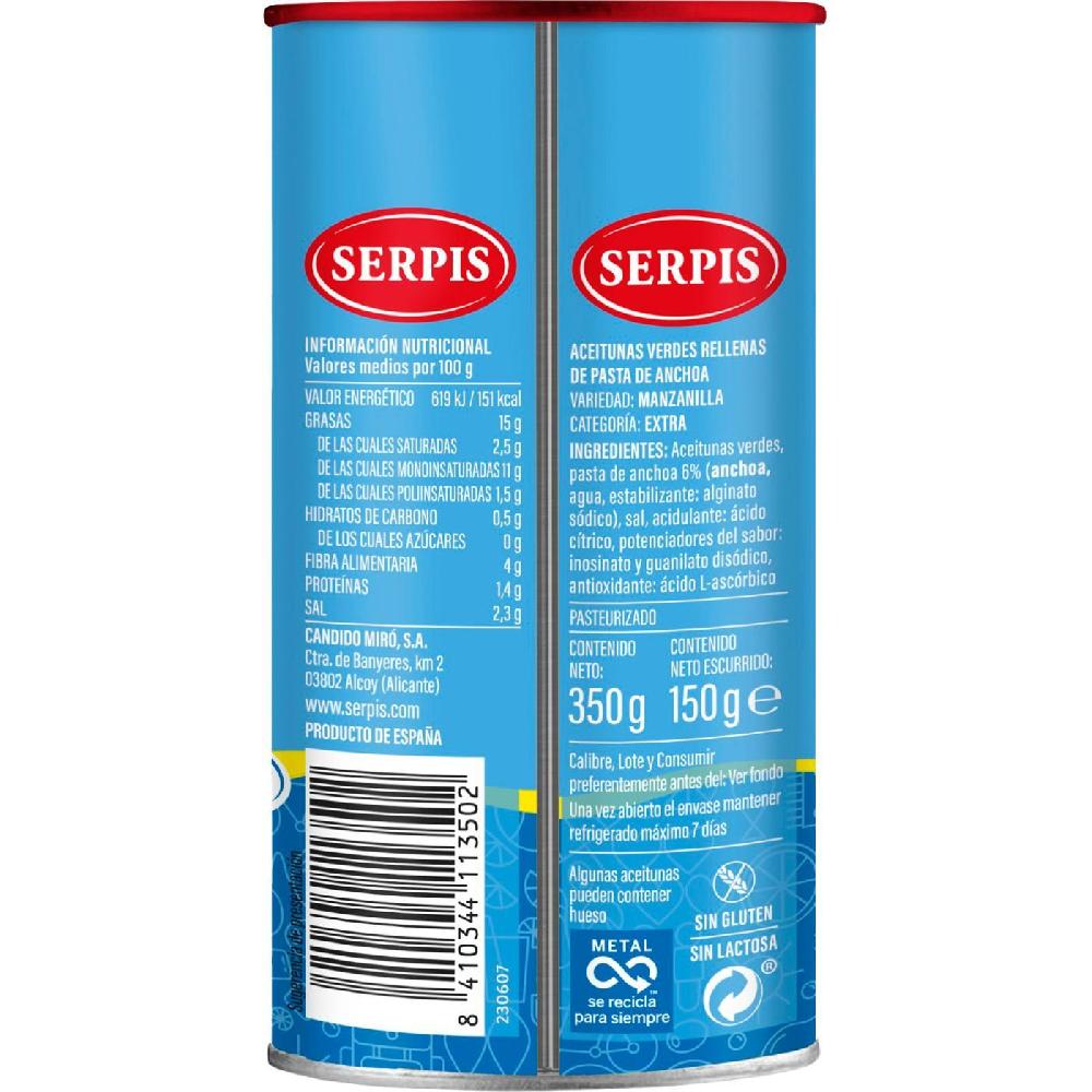 Eroski Aceitunas Rellenas Ligeras EL SERPIS Lata 150 G