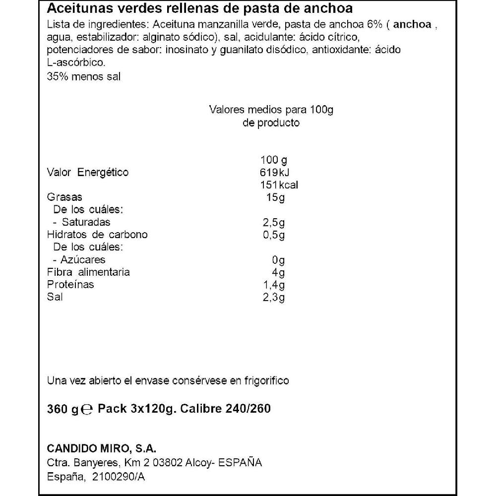 Eroski Aceitunas Rellenas Más Ligeras SERPIS Pack 3x120 G