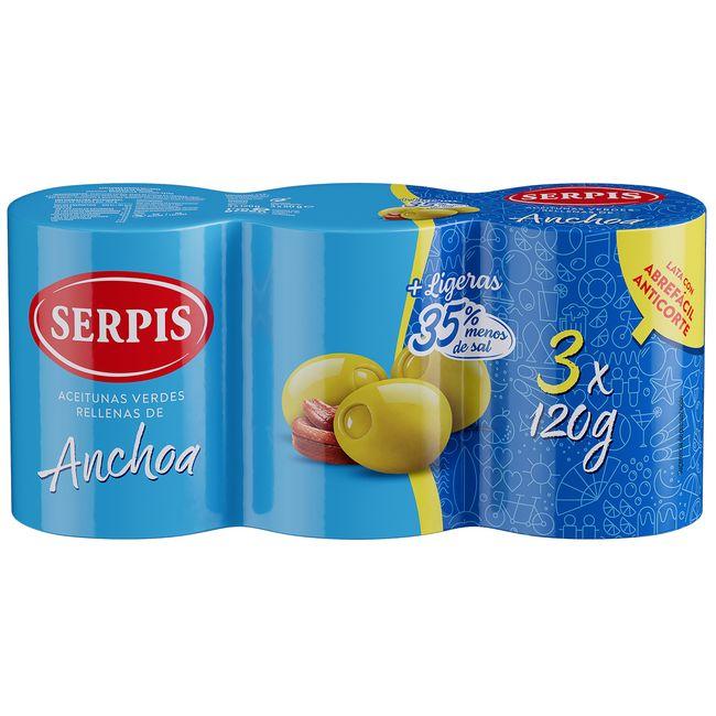 Eroski Aceitunas rellenas más ligeras SERPIS pack 3x120 g