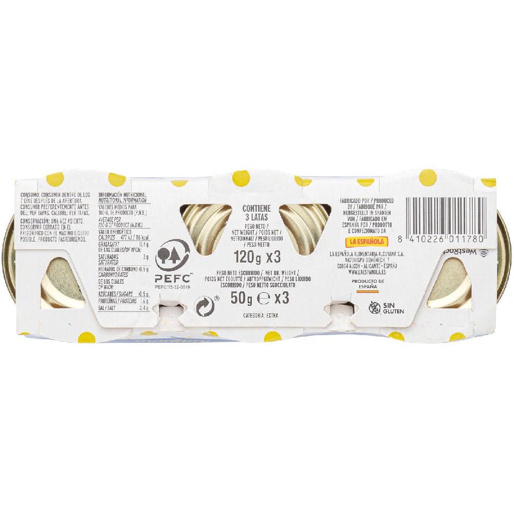 Eroski Aceitunas Rellenas Suaves LA ESPAÑOLA Pack 3x50 G