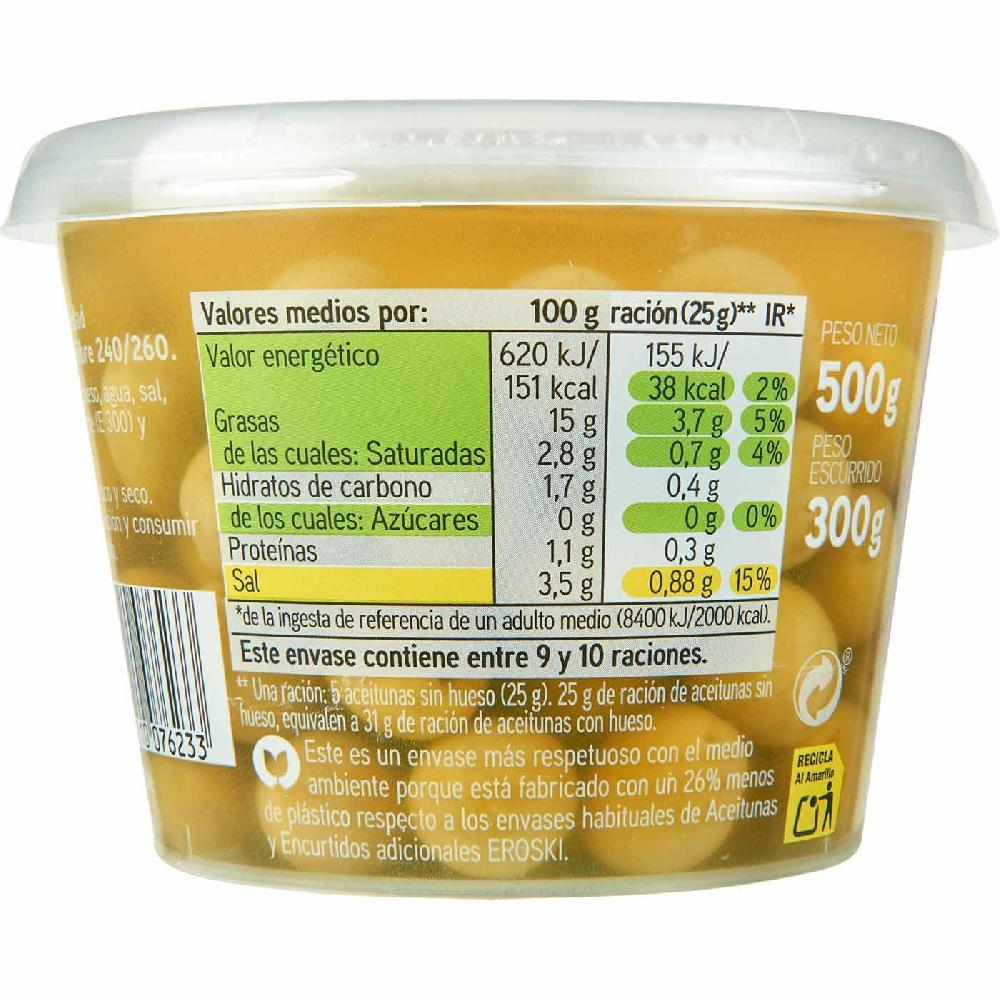 Eroski Aceitunas Sabor Manzanilla EROSKI Tarrina 300 G