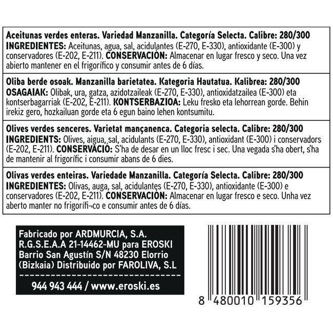 Eroski Aceitunas Verdes Con Hueso EROSKI Basic Pack 3x100 G