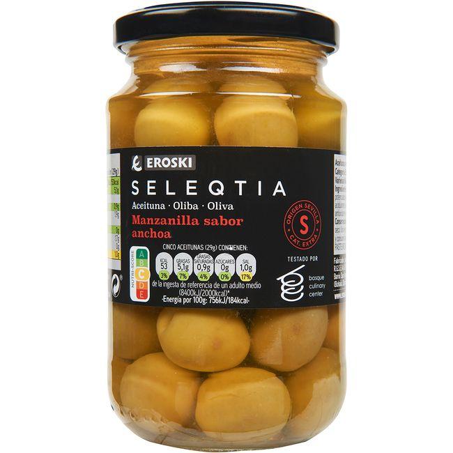 Eroski Aceitunas verdes sabor anchoa Eroski SELEQTIA frasco 200 g