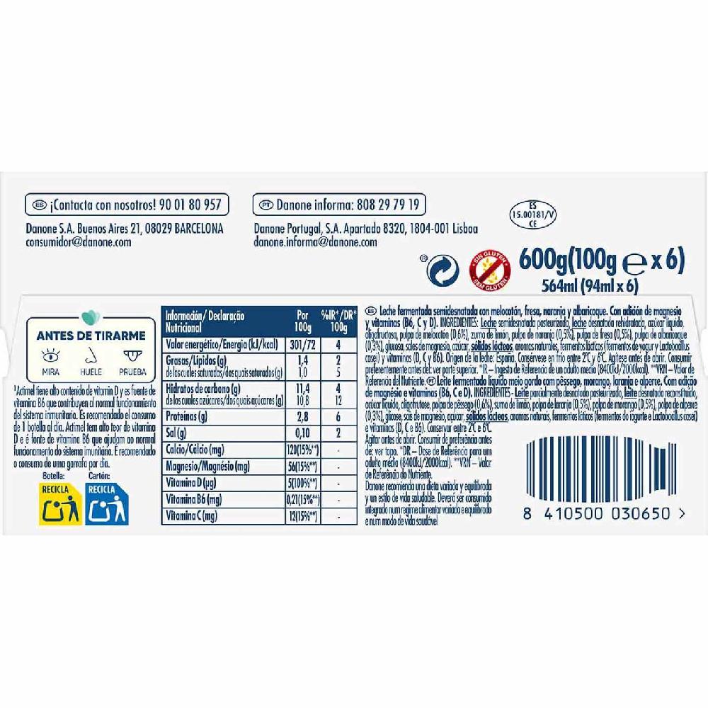 Eroski Actimel Multifrutas De Naranja ACTIMEL Pack 6x100 G