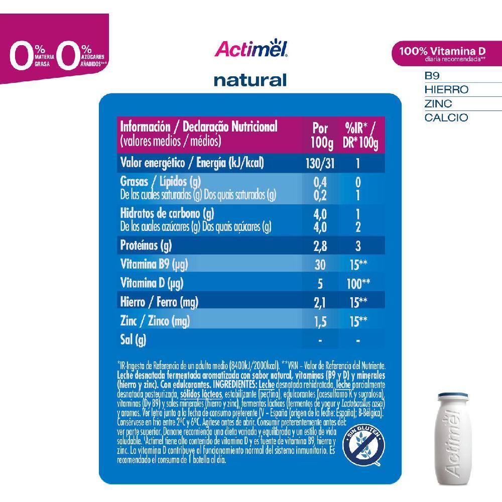 Eroski Actimel Para Beber Desnatado 0% Natural DANONE Pack 14x100 Ml