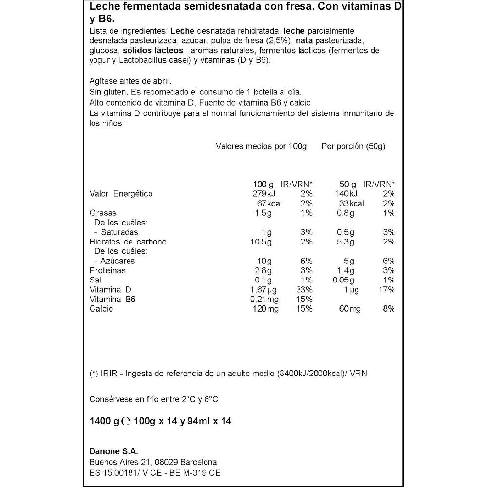 Eroski Actimel Para Beber Sabor Fresa DANONE Pack 14x100 Ml