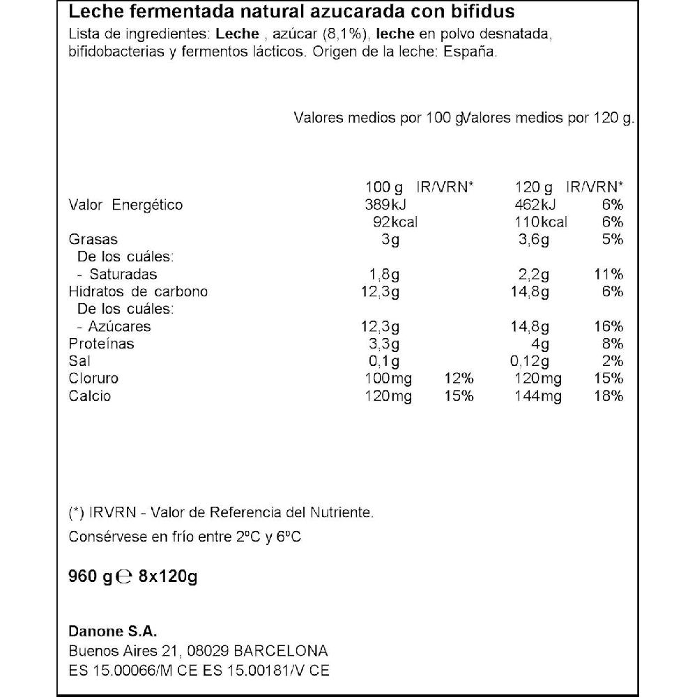 Eroski Activia Natural Azucarado DANONE Pack 8x120 G