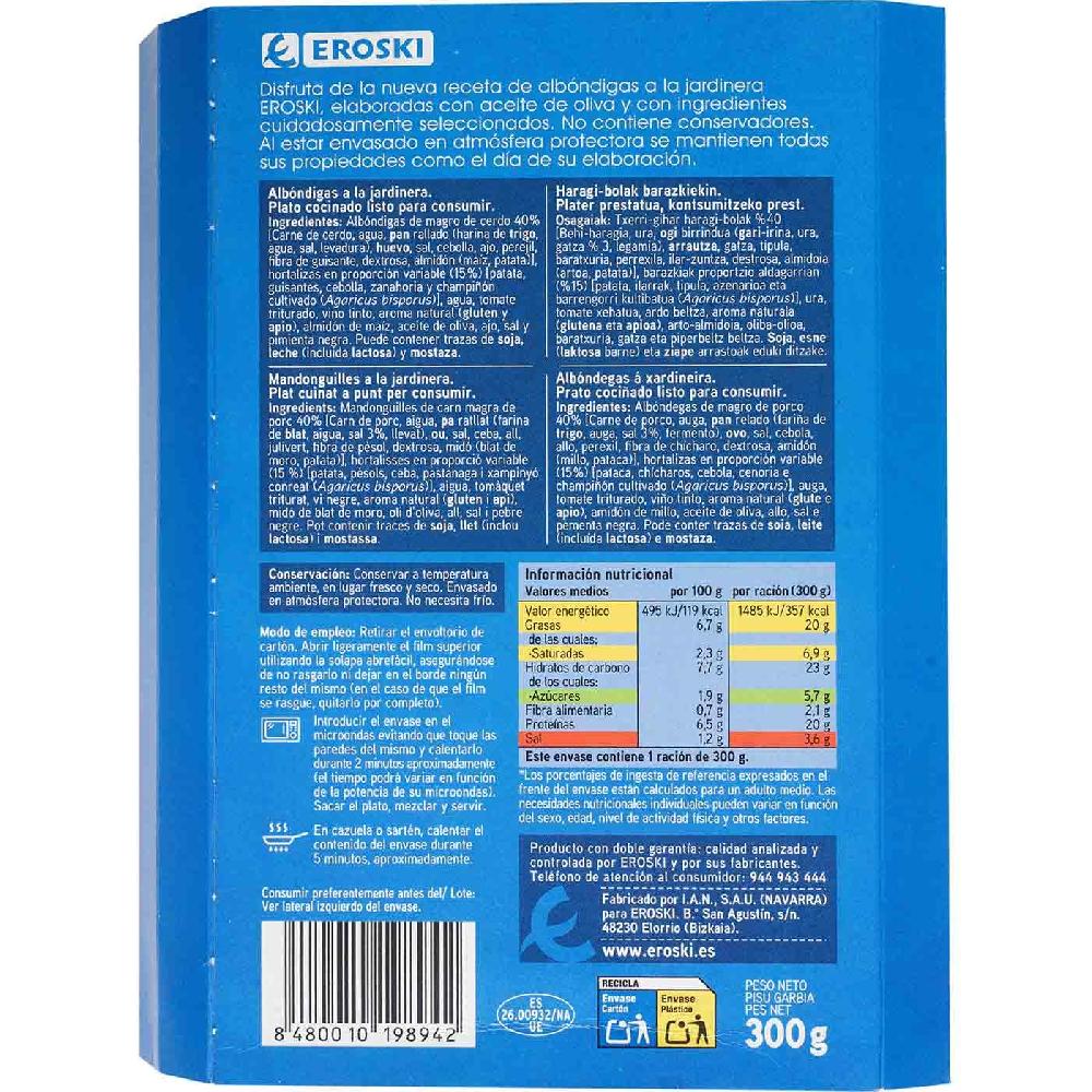 Eroski Albóndigas A La Jardinera EROSKI Bandeja 300 G