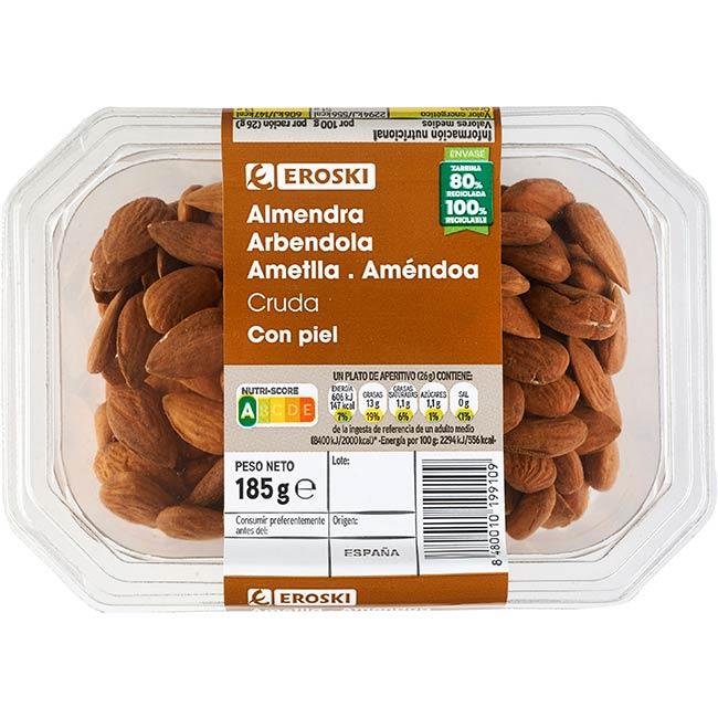 Eroski Almendra cruda con piel EROSKI tarrina 185 g